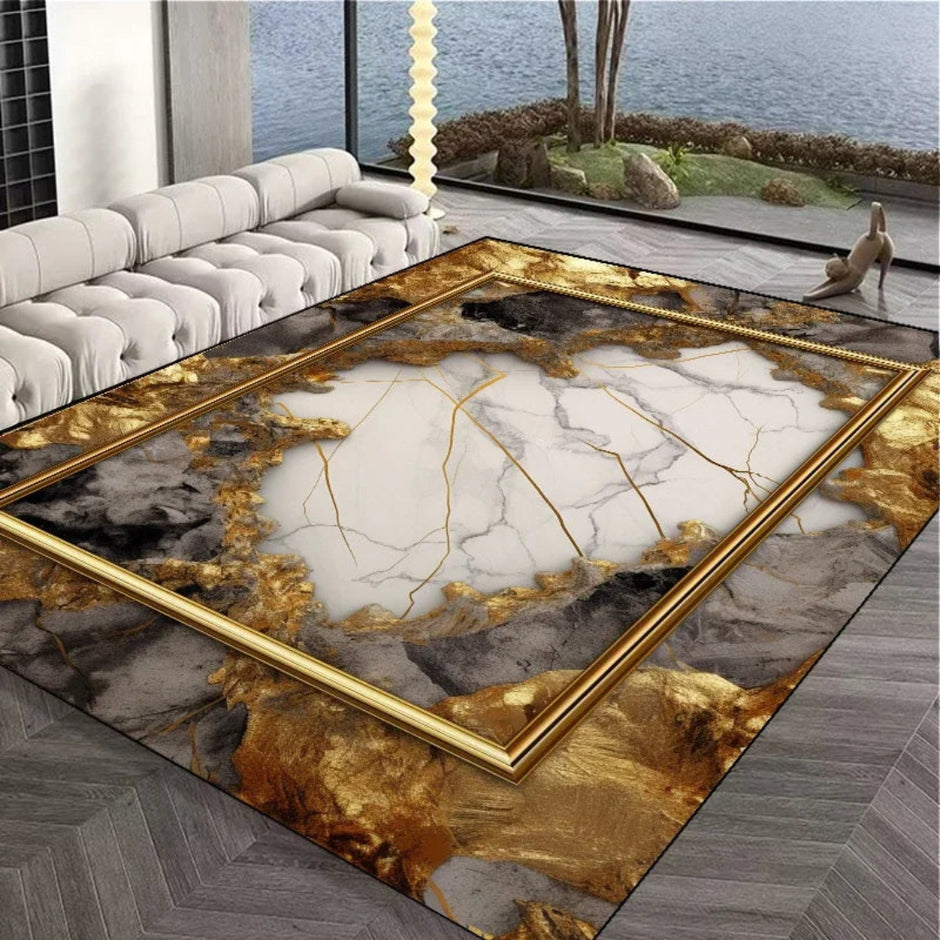 Marble Designed Flannel Anti Slip Rug / Ruchi