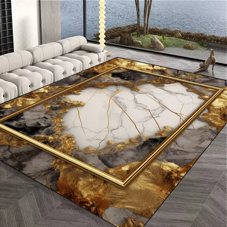 Marble Designed Flannel Anti Slip Rug / Ruchi