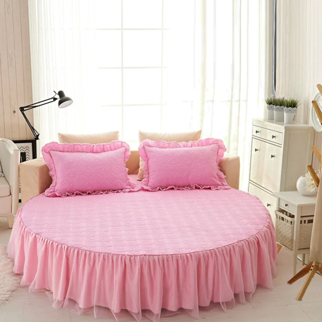 Cotton Round Bedsheet Skirt And Pillowcases