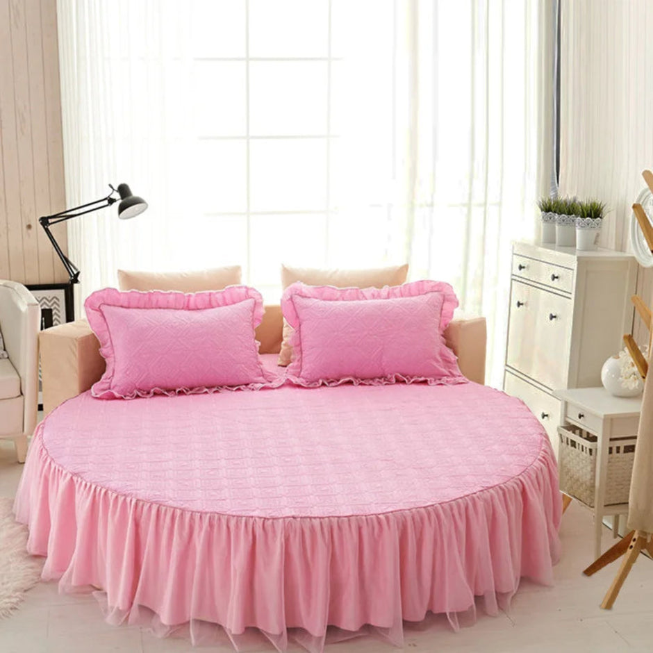Cotton Round Bedsheet Skirt And Pillowcases