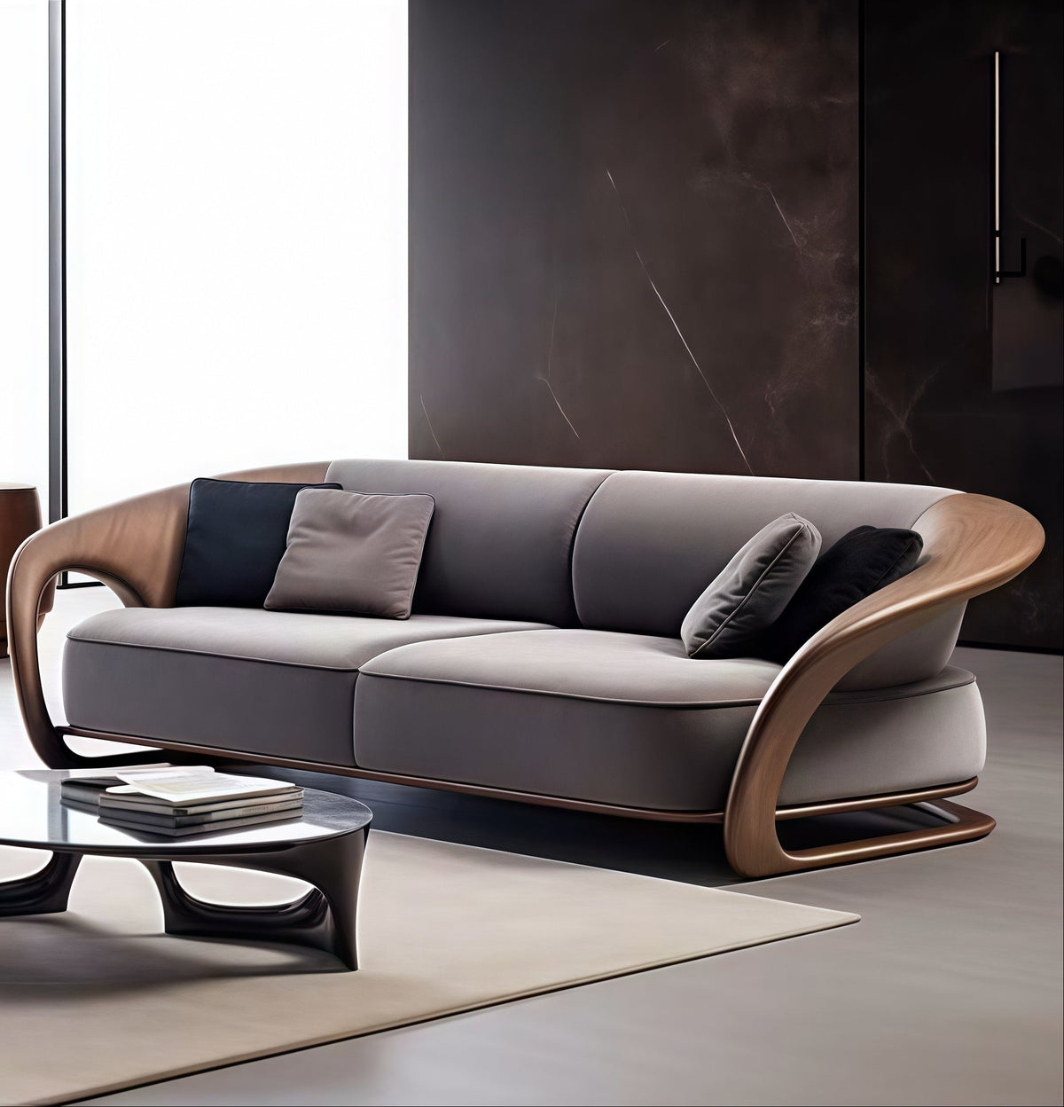 Modern Wooden 3 Seater Velvet Fabric Sofa / Ruchi