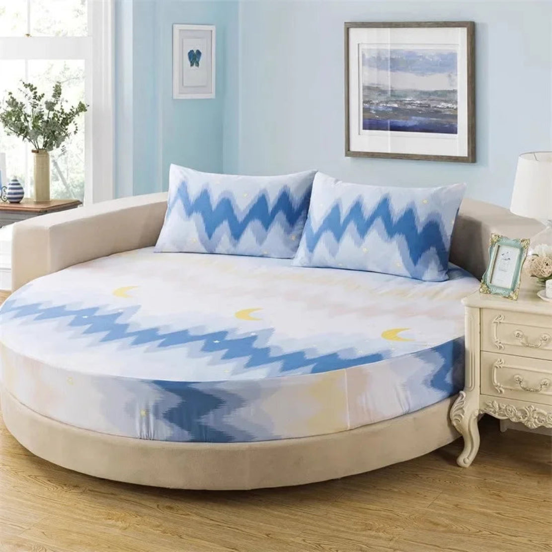 Round Cotton Fitted Bedsheet Set / Ruchi