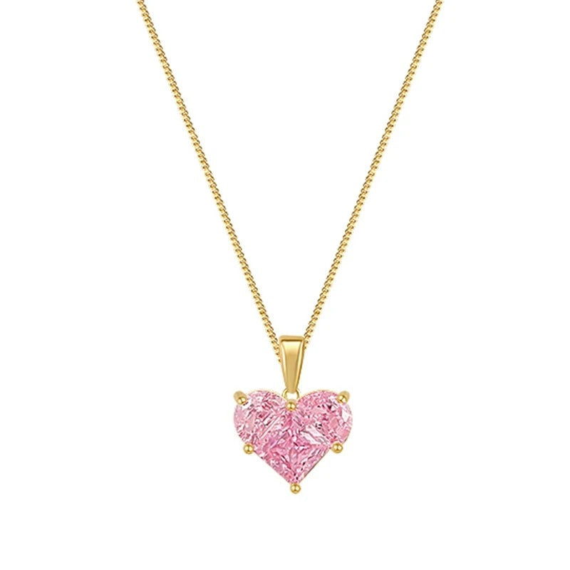 Endearing Pink Crystal Love Pendant Golden Metal Necklace / Ruchi