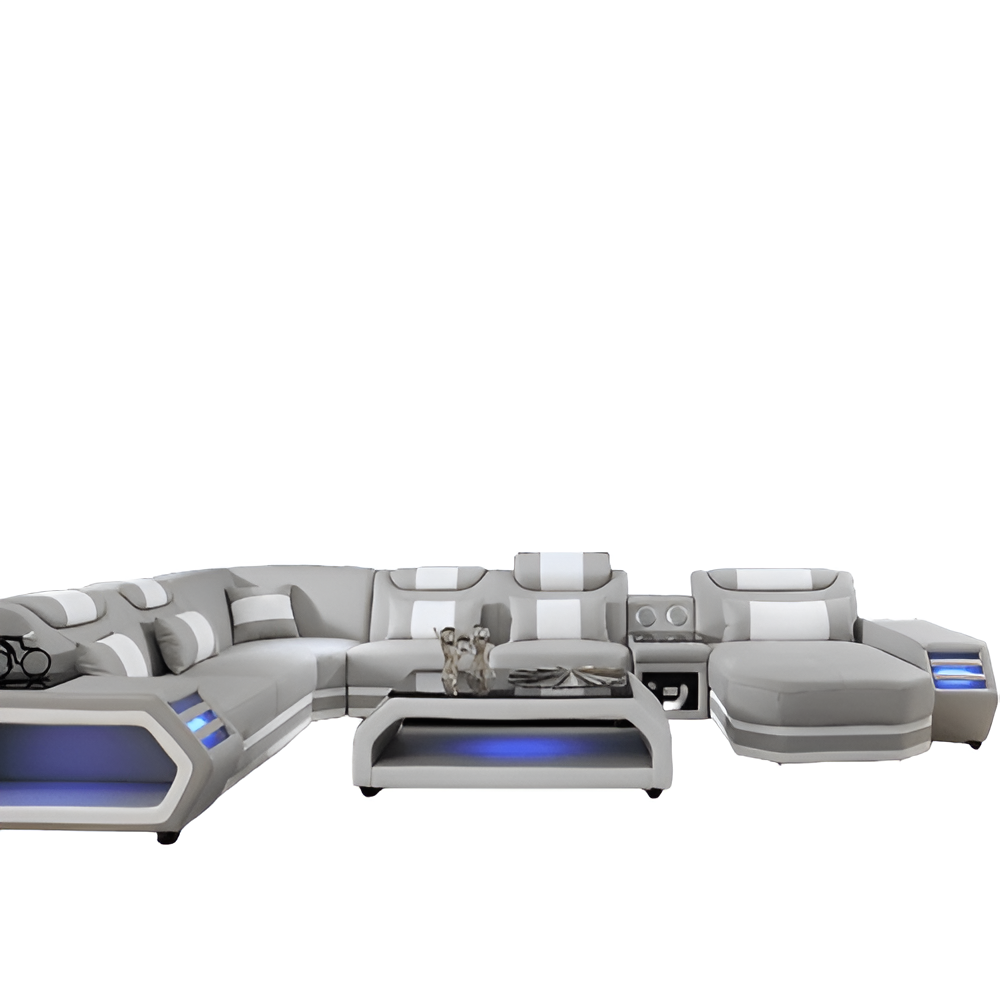 U-Shaped LED Leather Sectional Sofa With Chaise / Ruchi