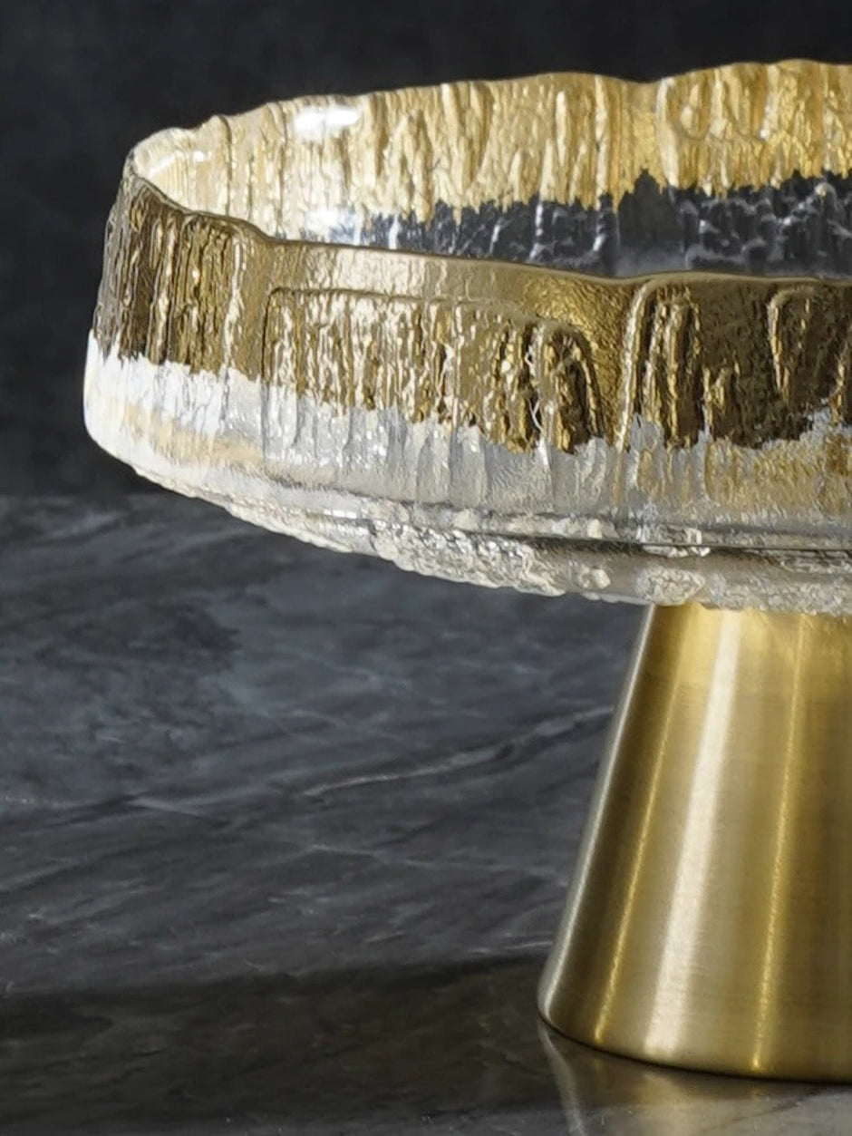 Golden Glass Top Fruit Bowl Stand / Ruchi