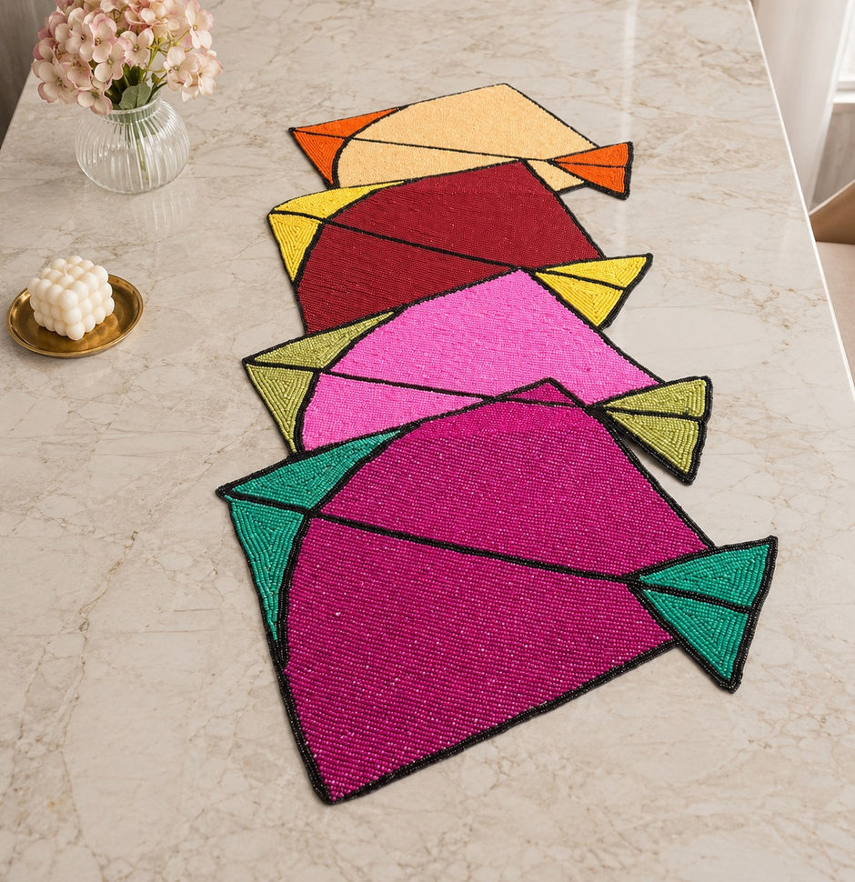 Affluent Floral Beaded Table Runner / Ruchi