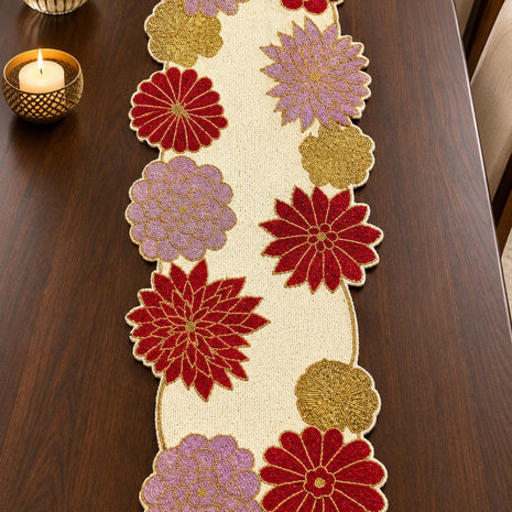 Affluent Floral Beaded Table Runner / Ruchi