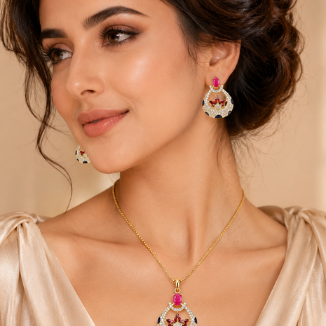 American Diamond Tear Drop Earrings And Necklace Set / Ruchi