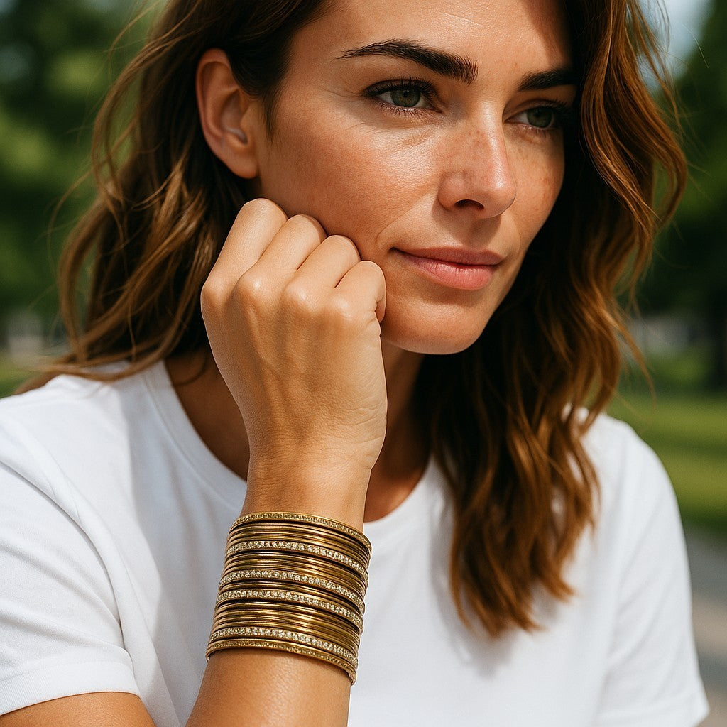 Set of Gold-Tone Stone Studded Classic Bangles