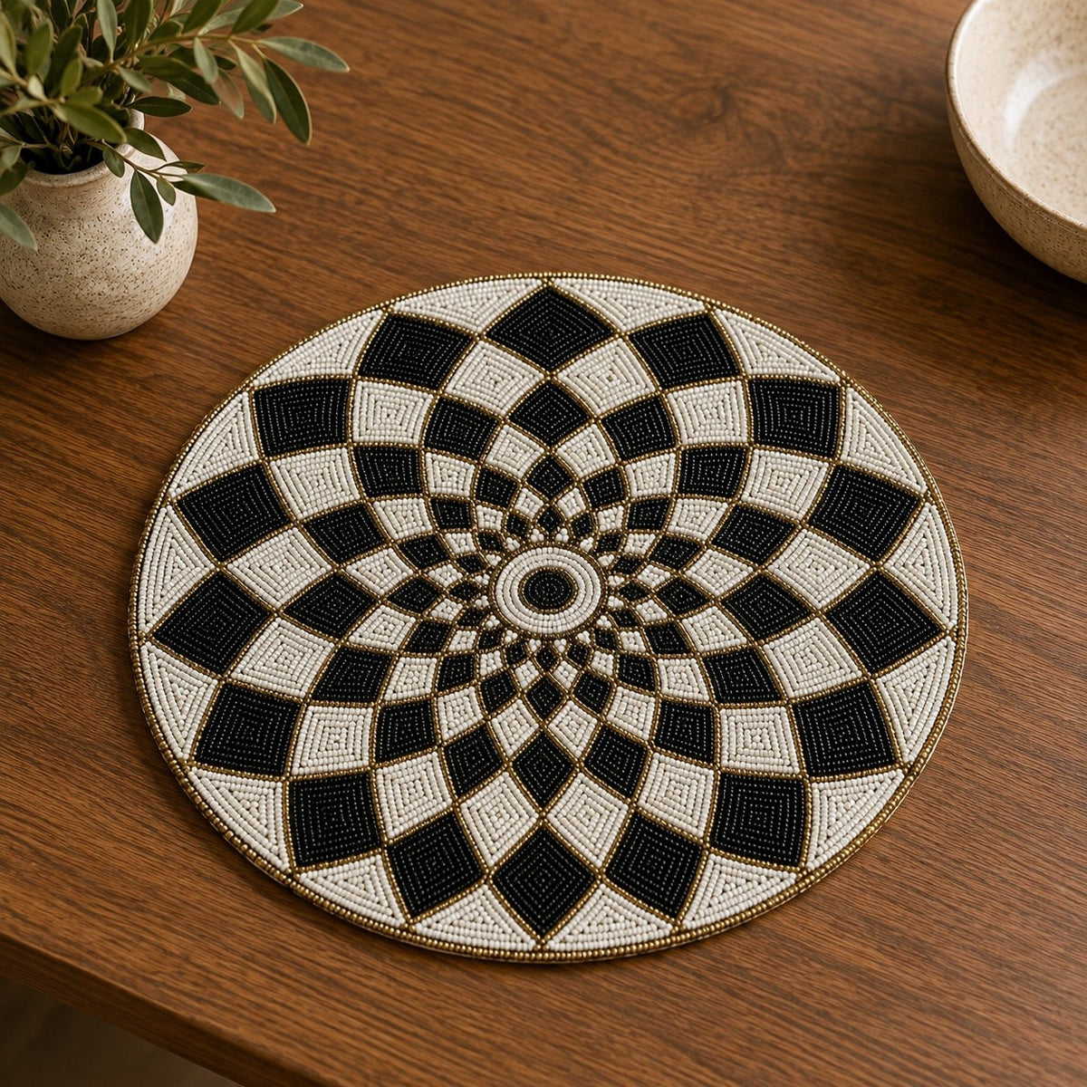 Beaded Geometric Pattern Placemat Set Of 2 / Ruchi