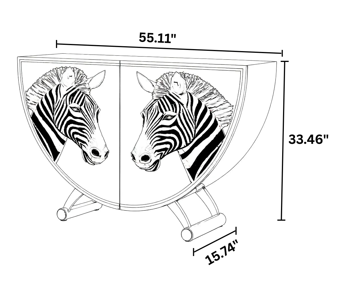 Painted Zebra Wooden Buffet Table With Storage