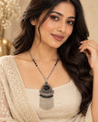 Black Stone Beaded Tassel Pendant Necklace / Ruchi