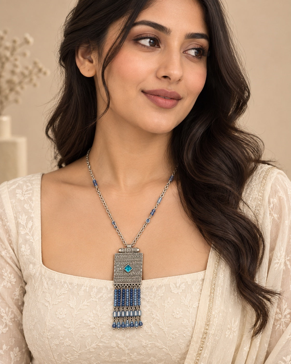 Bohemian Beaded Tassel Pendant Necklace / Ruchi