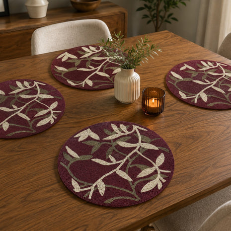Botanical Floral Beaded Round Placemat Set of 2 / Ruchi