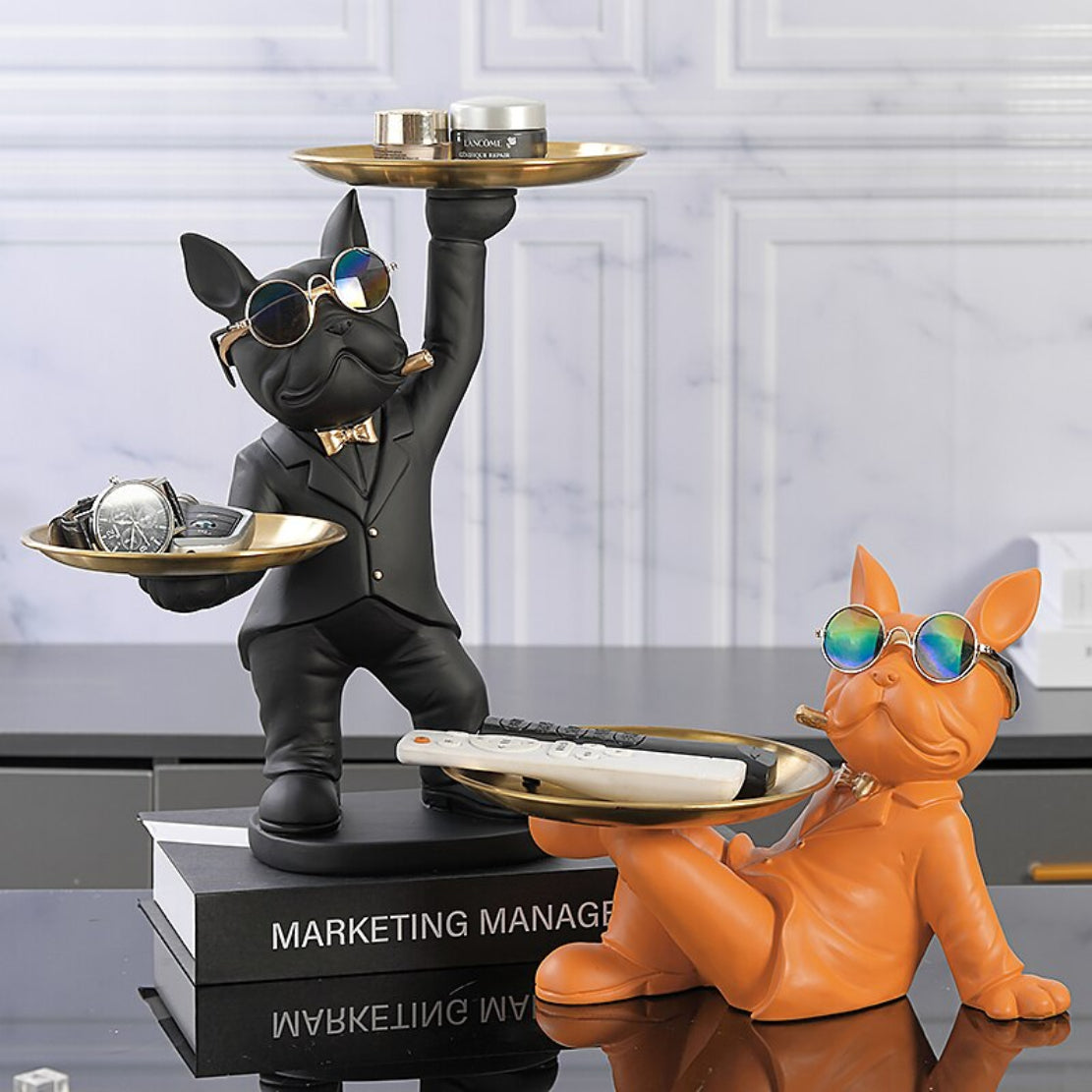 Bulldog Resin Butler Statue With Tray / Ruchi