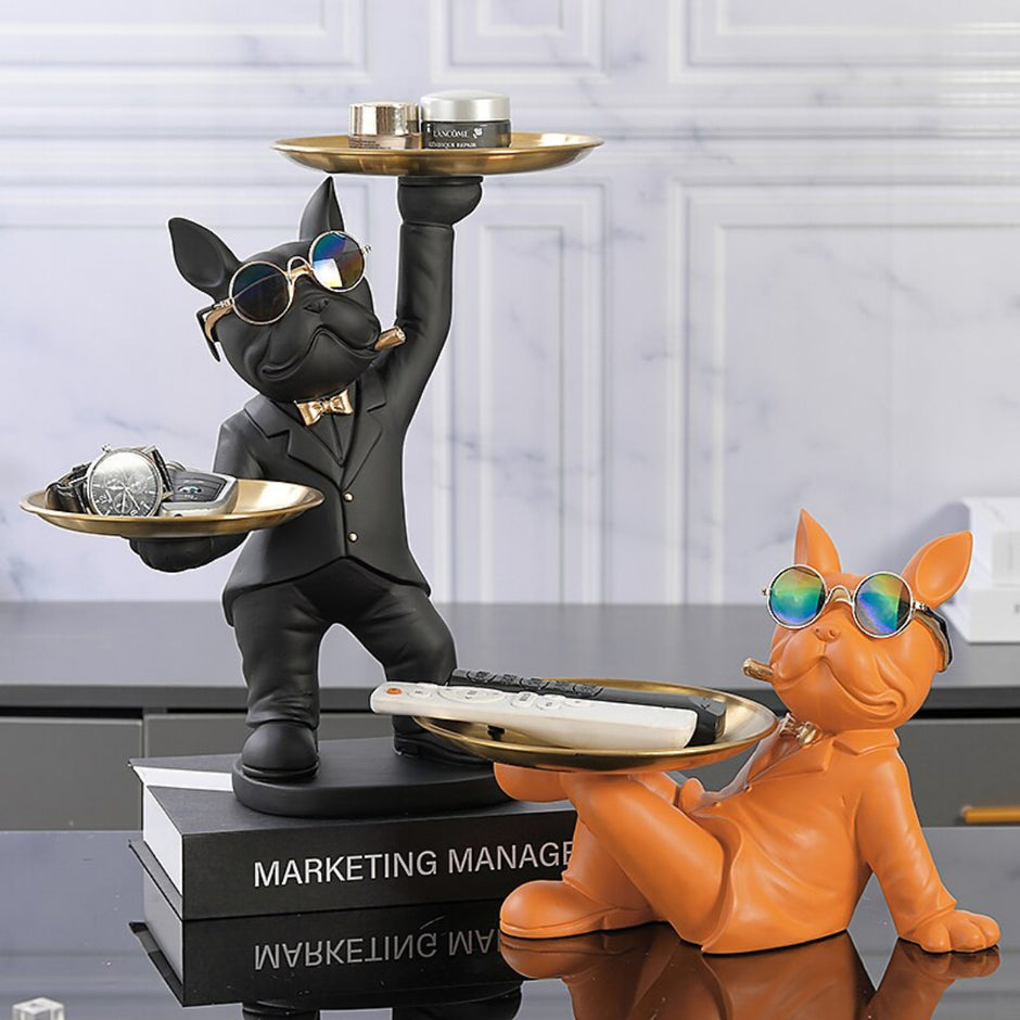 Bulldog Resin Butler Statue With Tray / Ruchi
