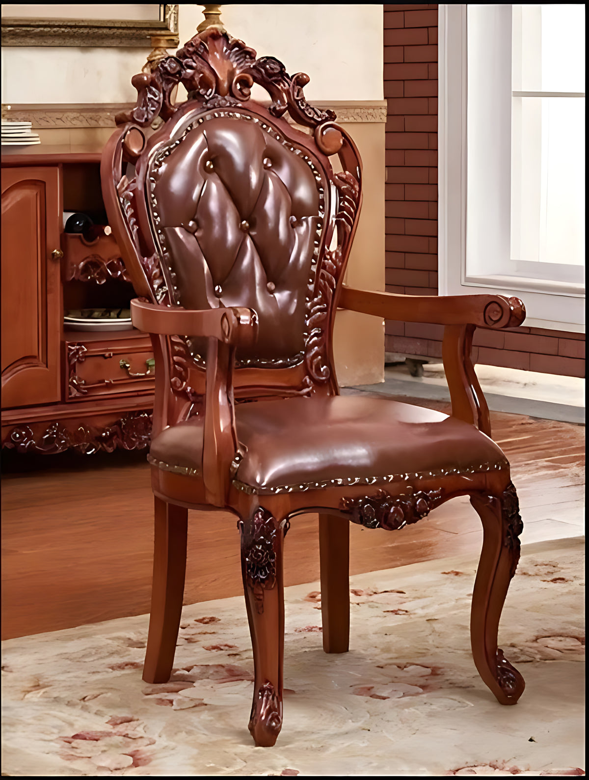 European Leather Upholstered Dining Chairs Set Of 4 / Ruchi