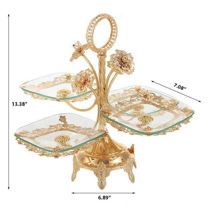 European Golden Metallic Cake And Tiered Stand With Tray / Ruchi