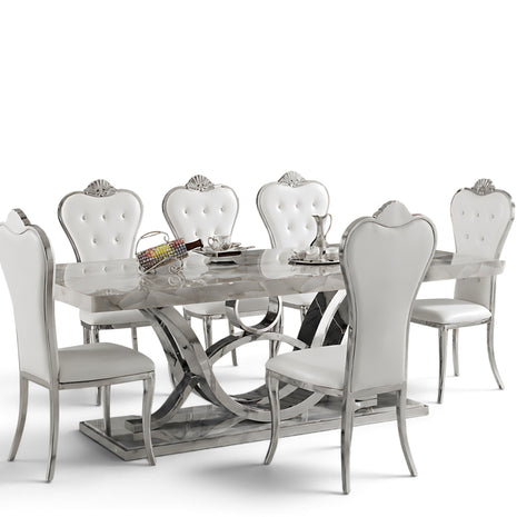 Captivating Base Marble Top Dining Table With 6 Chairs / Ruchi