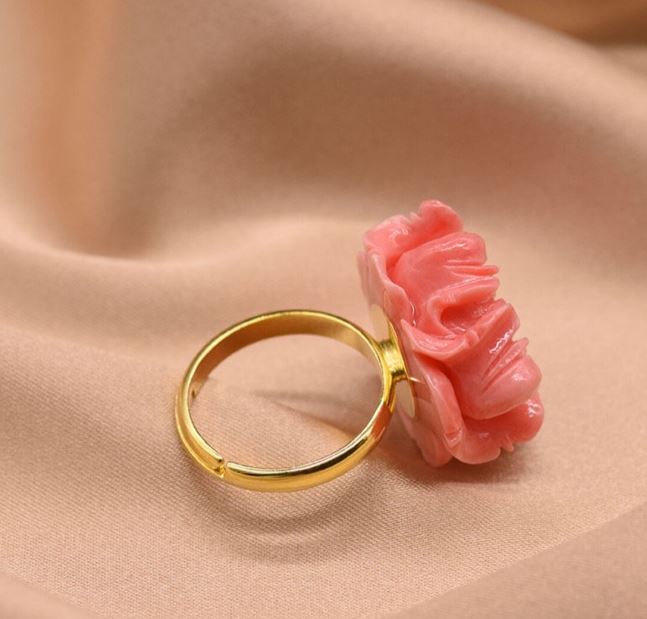 Enticing Pink Coral Pendant White Pearl Metal Ring / Ruchi