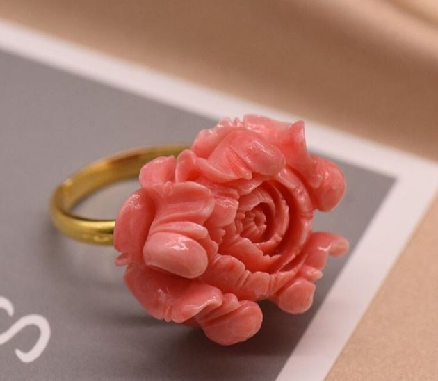 Enticing Pink Coral Pendant White Pearl Metal Ring / Ruchi