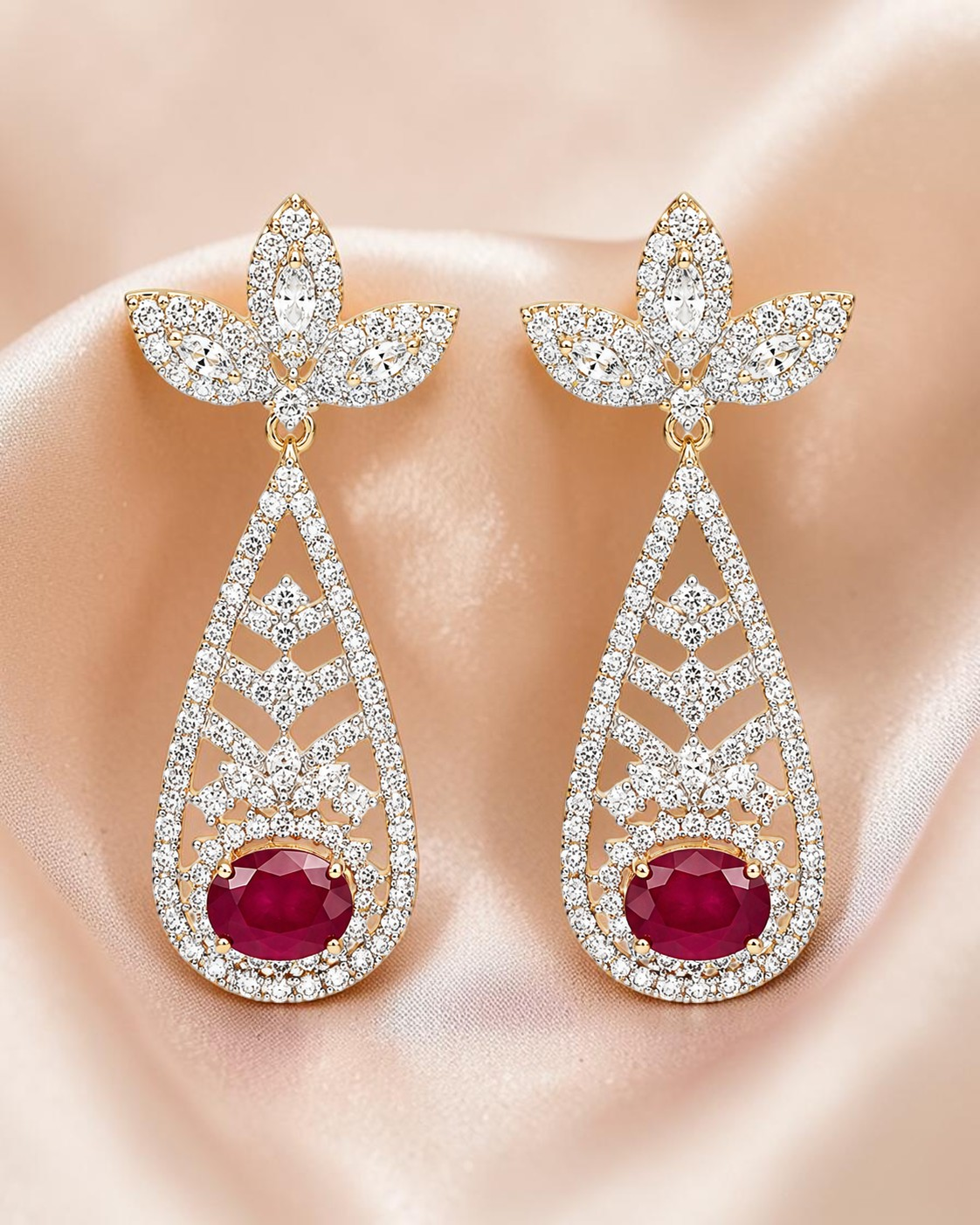 Chandelier Drop Design Cubic Zirconia Metal Earrings / Ruchi