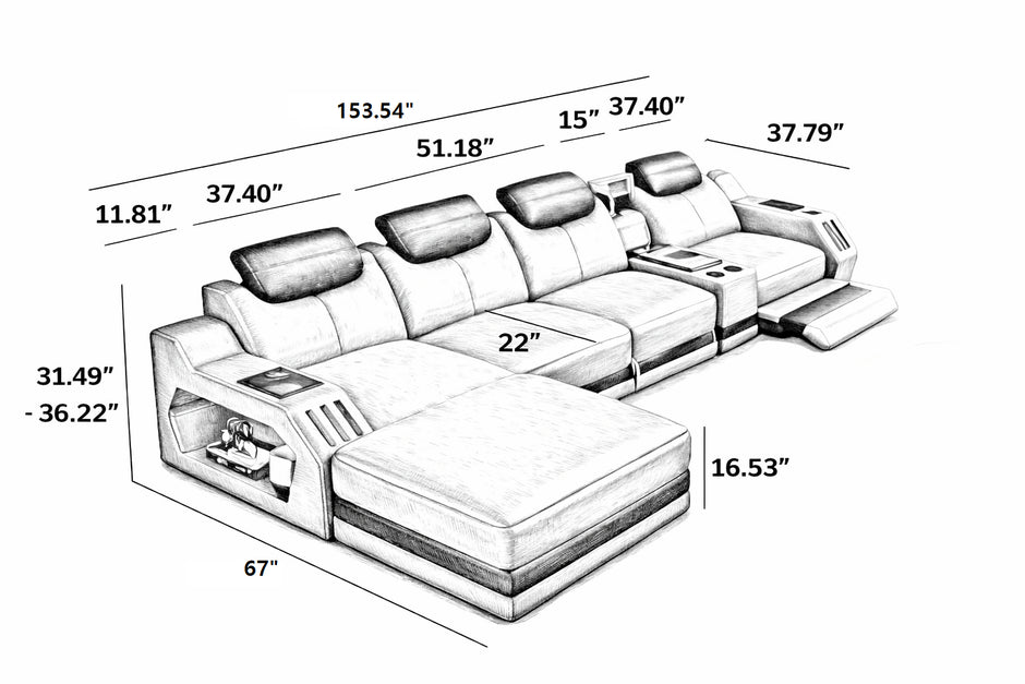 LED Leather Recliner Sectional Sofa Bed