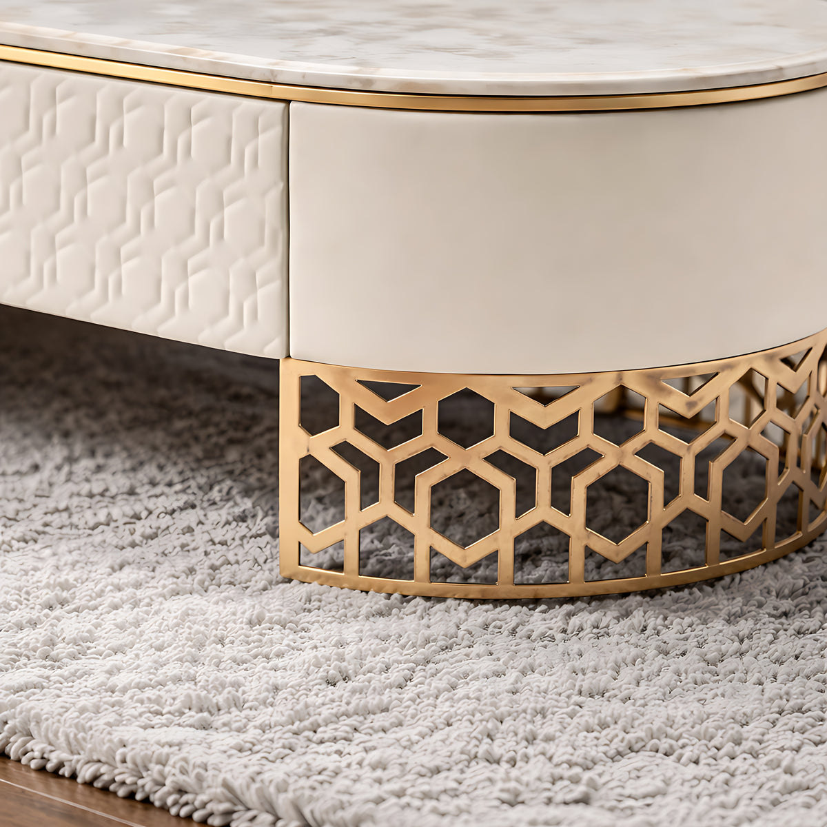 Modern Marble Coffee Table With Leather Upholstery / Ruchi
