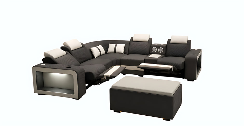 Genuine Leather Electric Recliner Sofa And Coffee Table With LED / Ruchi
