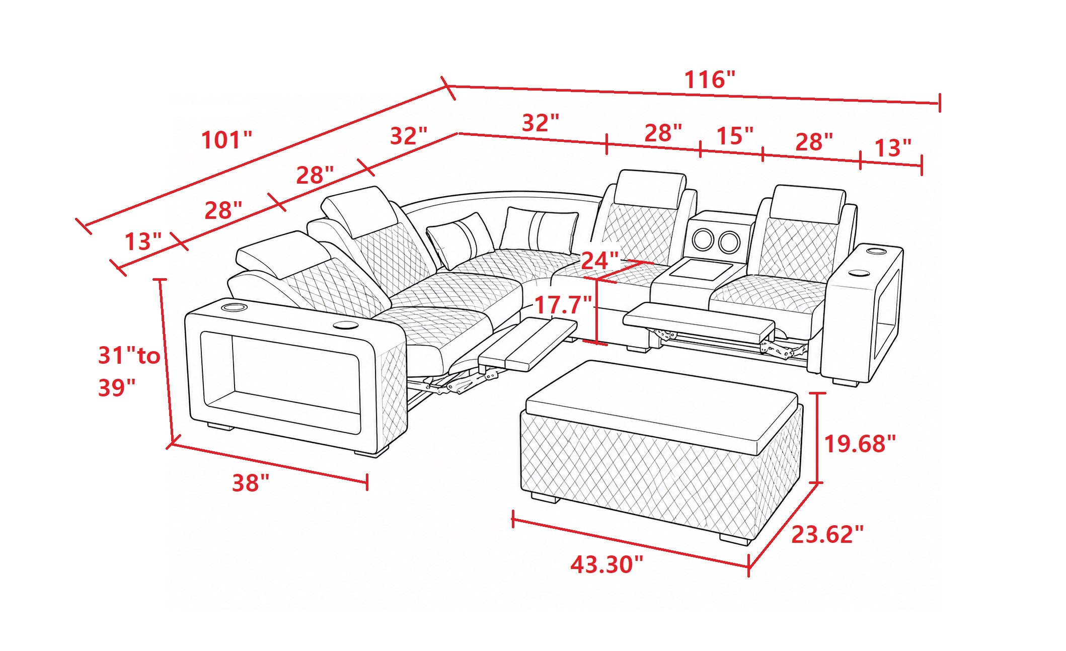 Genuine Leather Electric Recliner Sofa And Coffee Table With LED / Ruchi