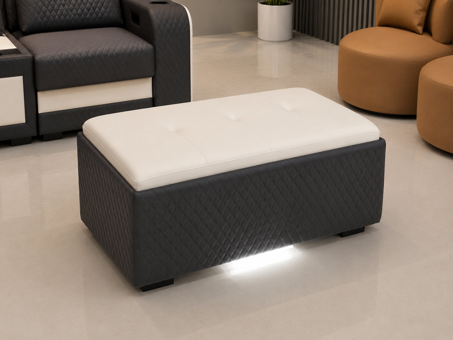 Genuine Leather Electric Recliner Sofa And Coffee Table With LED / Ruchi