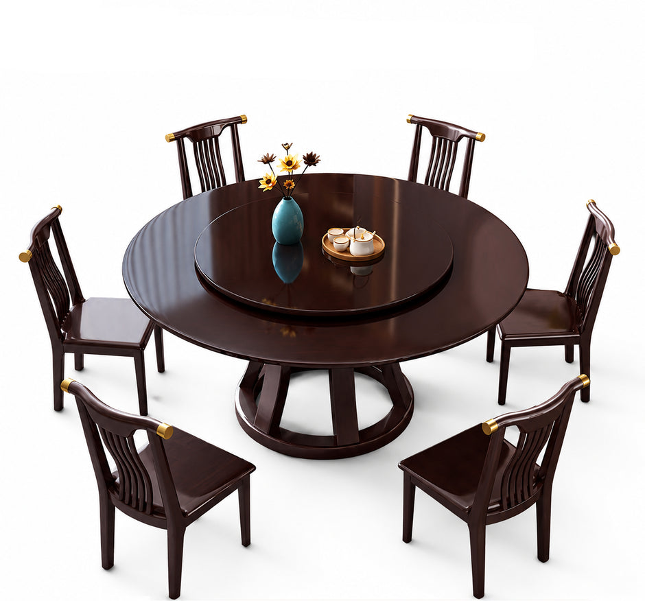 Round Wooden Dining Table Set With 6 Chairs / Ruchi