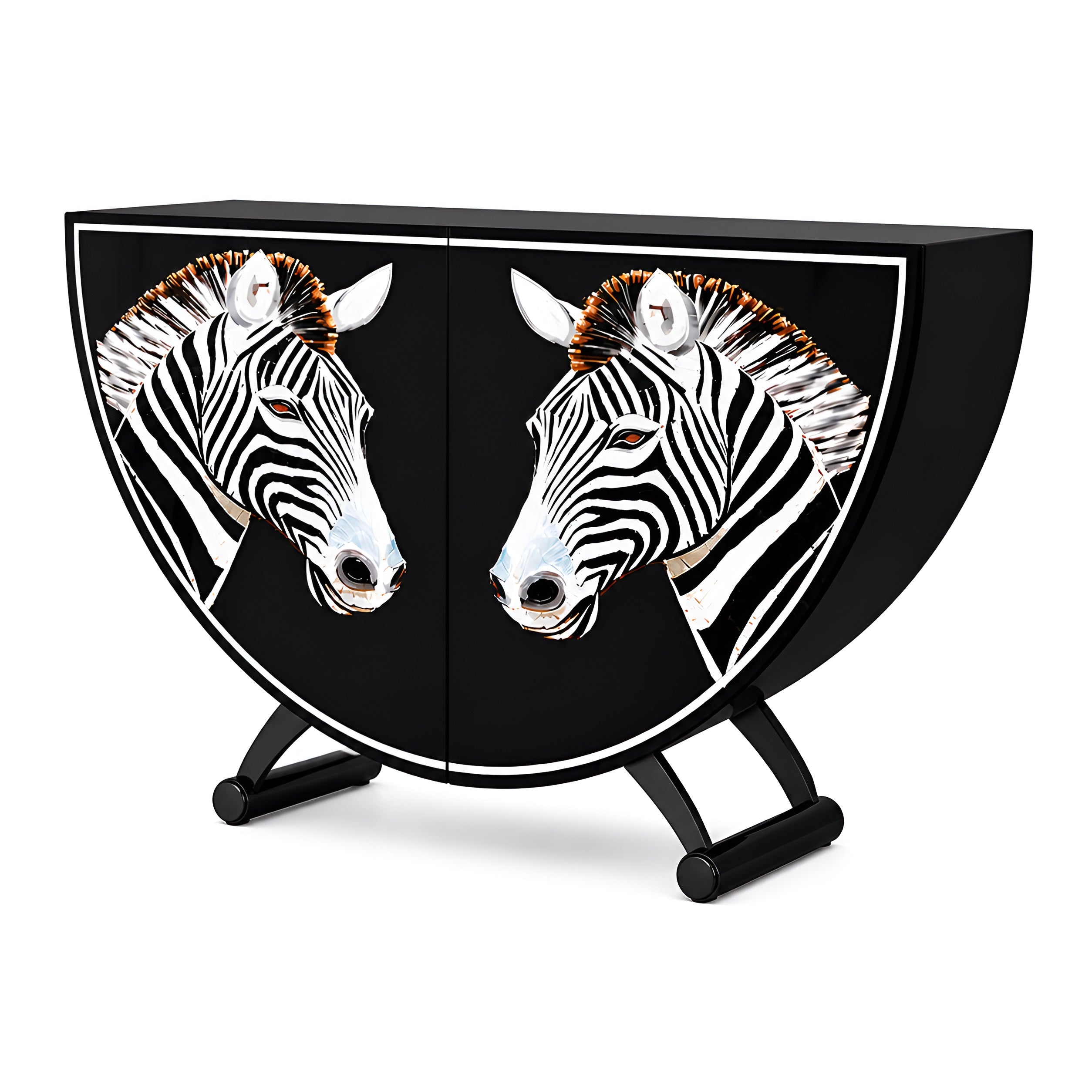 Painted Zebra Wooden Buffet Table With Storage / Ruchi