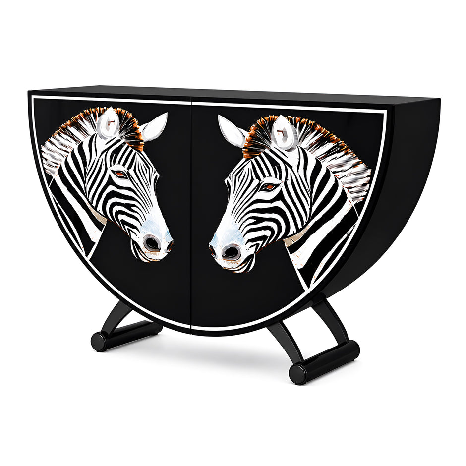 Painted Zebra Wooden Buffet Table With Storage / Ruchi