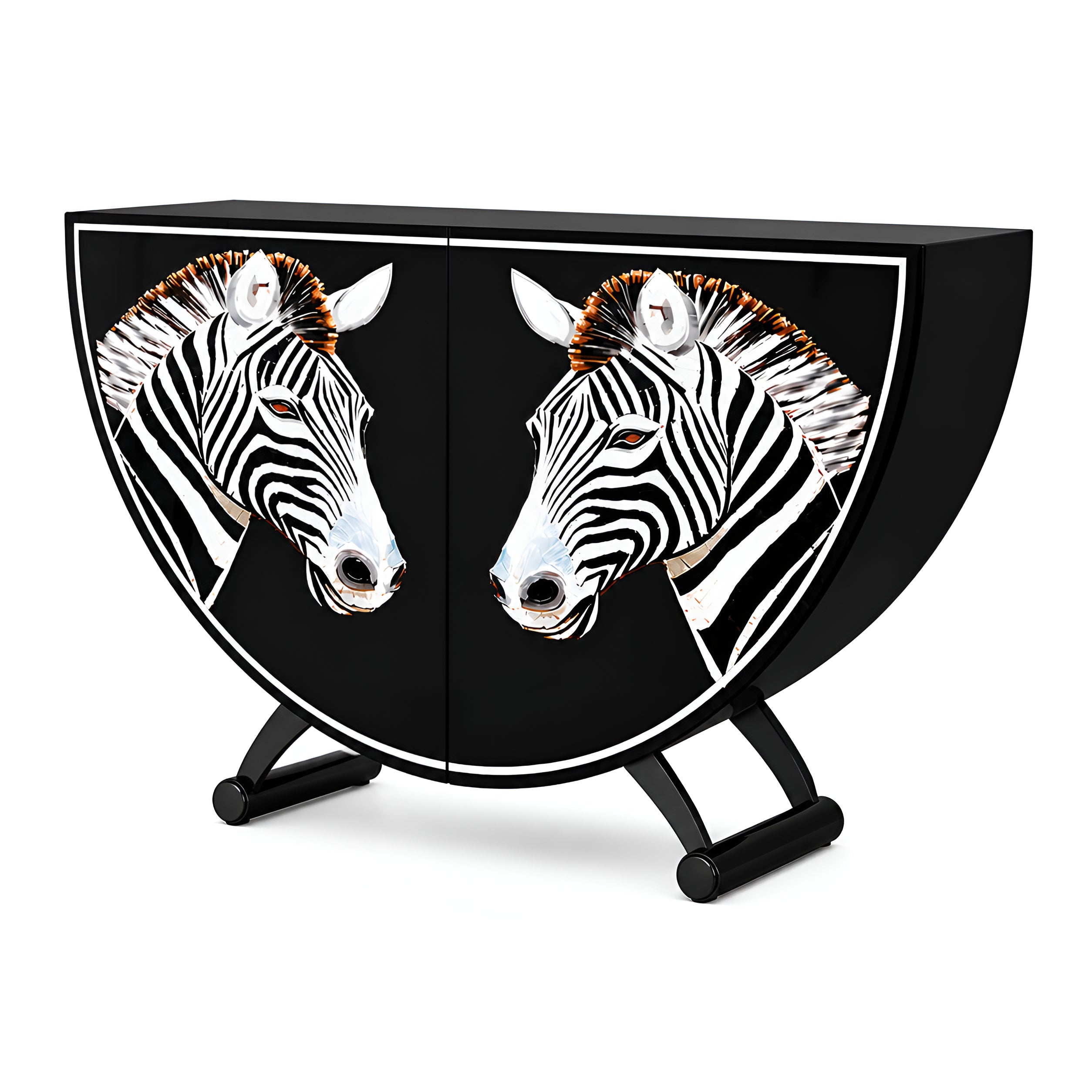 Painted Zebra Wooden Buffet Table With Storage