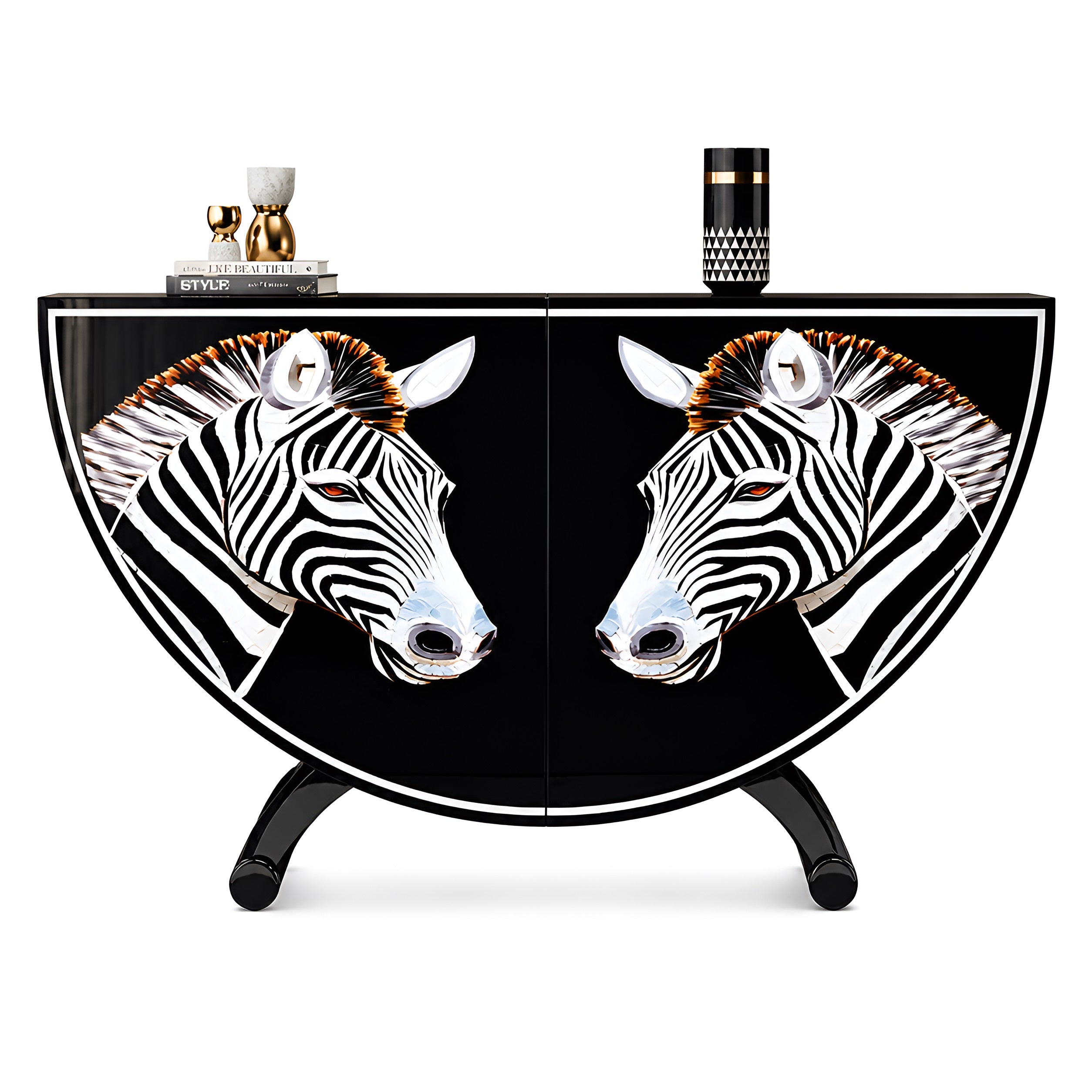 Painted Zebra Wooden Buffet Table With Storage / Ruchi