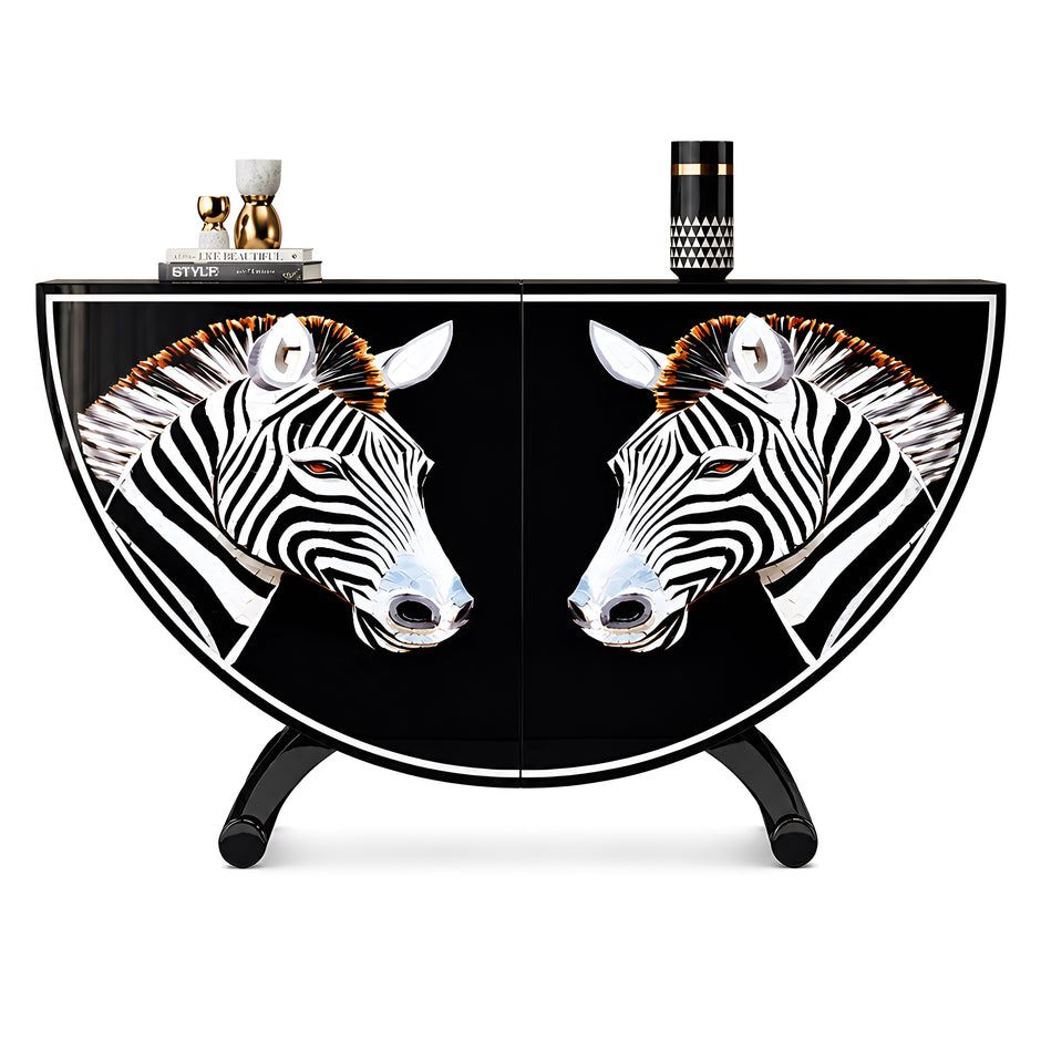 Painted Zebra Wooden Buffet Table With Storage / Ruchi