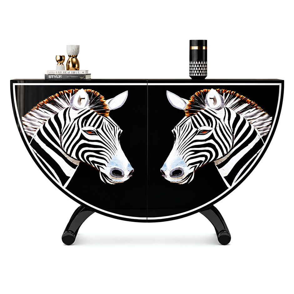 Painted Zebra Wooden Buffet Table With Storage