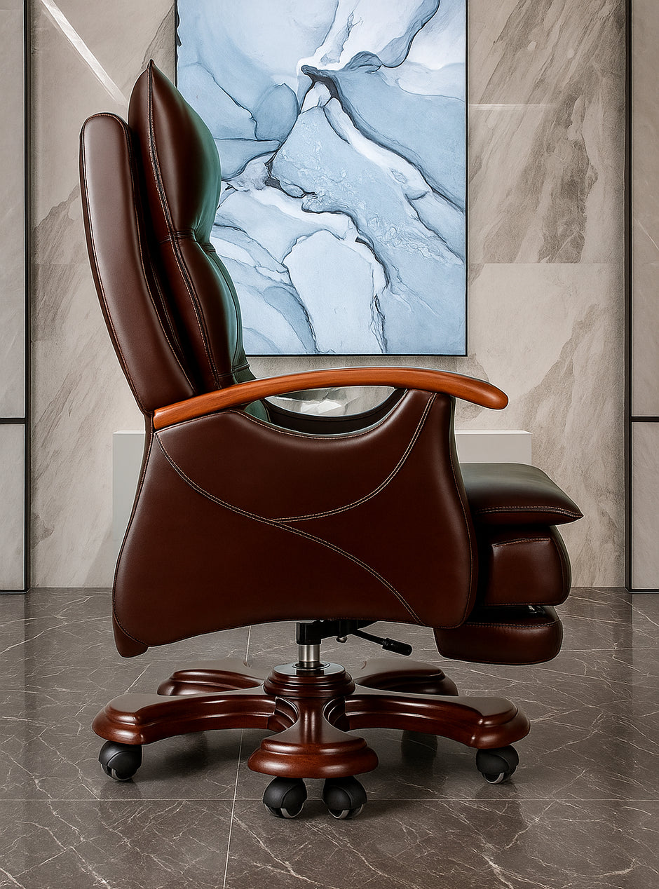 Modern Reclining Leather Office Chair With Footrest / Ruchi