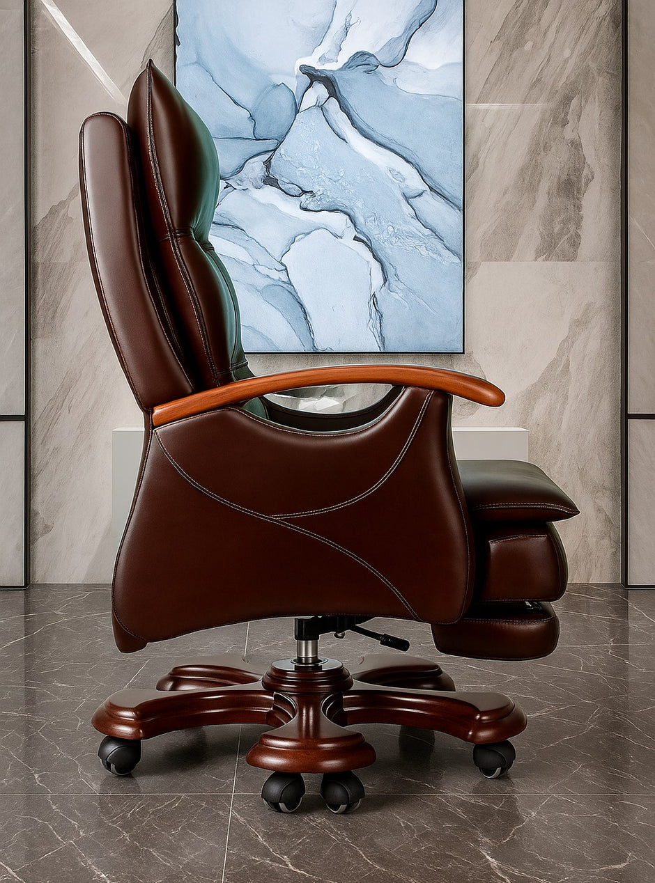 Modern Reclining Leather Office Chair With Footrest / Ruchi
