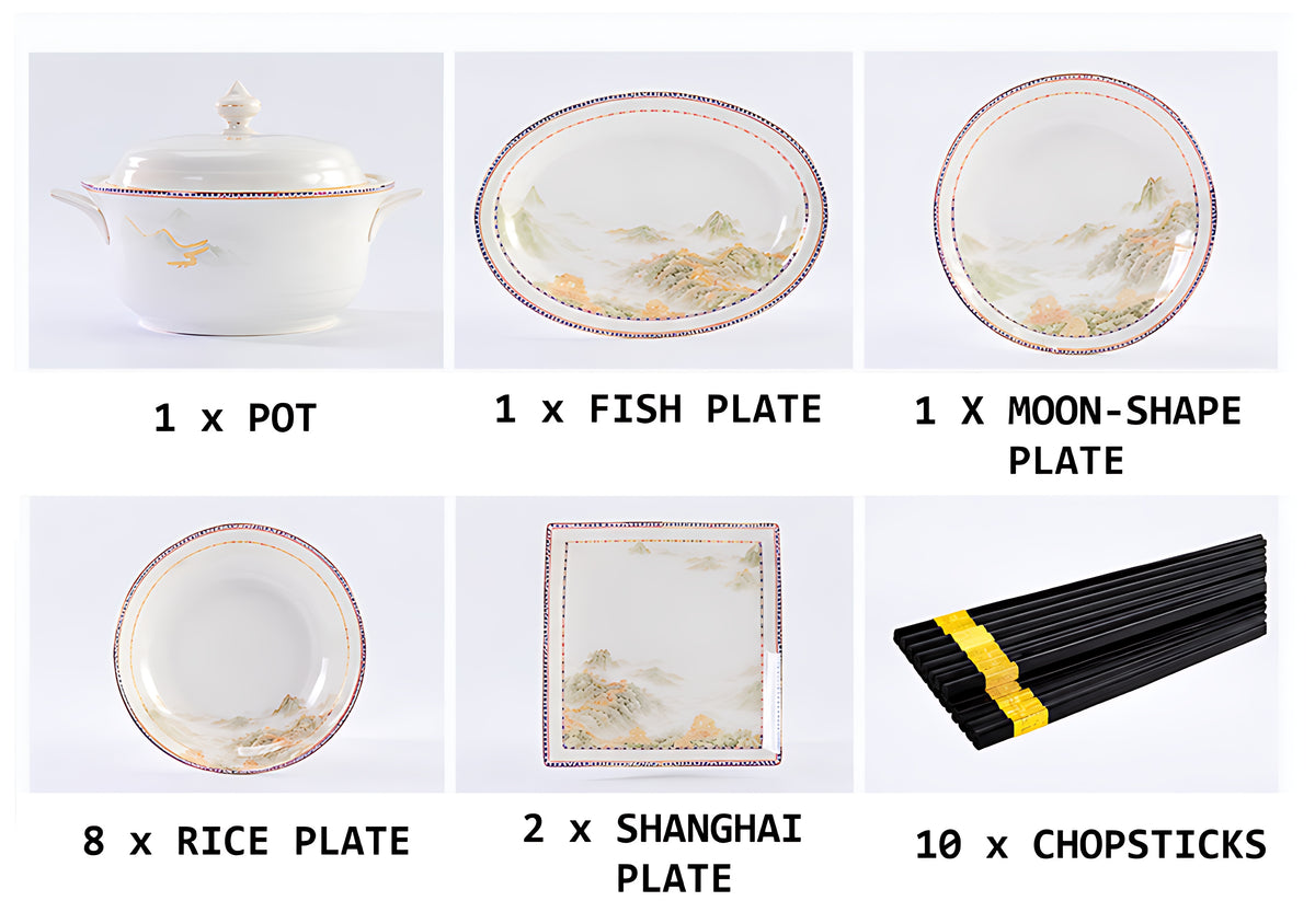 Mountains and Mist Parttern 60Pcs Ceramic Dinnerware Set / Ruchi 