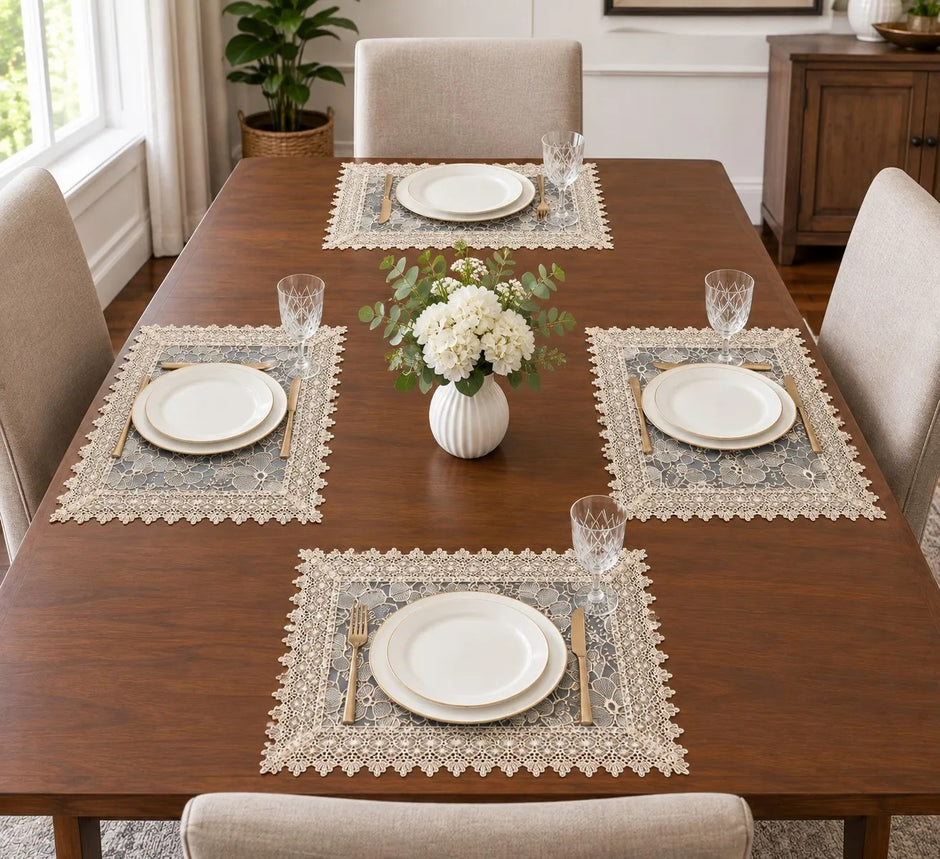 Cotton Linen Floral Design Placemat Set of 5 / Ruchi 