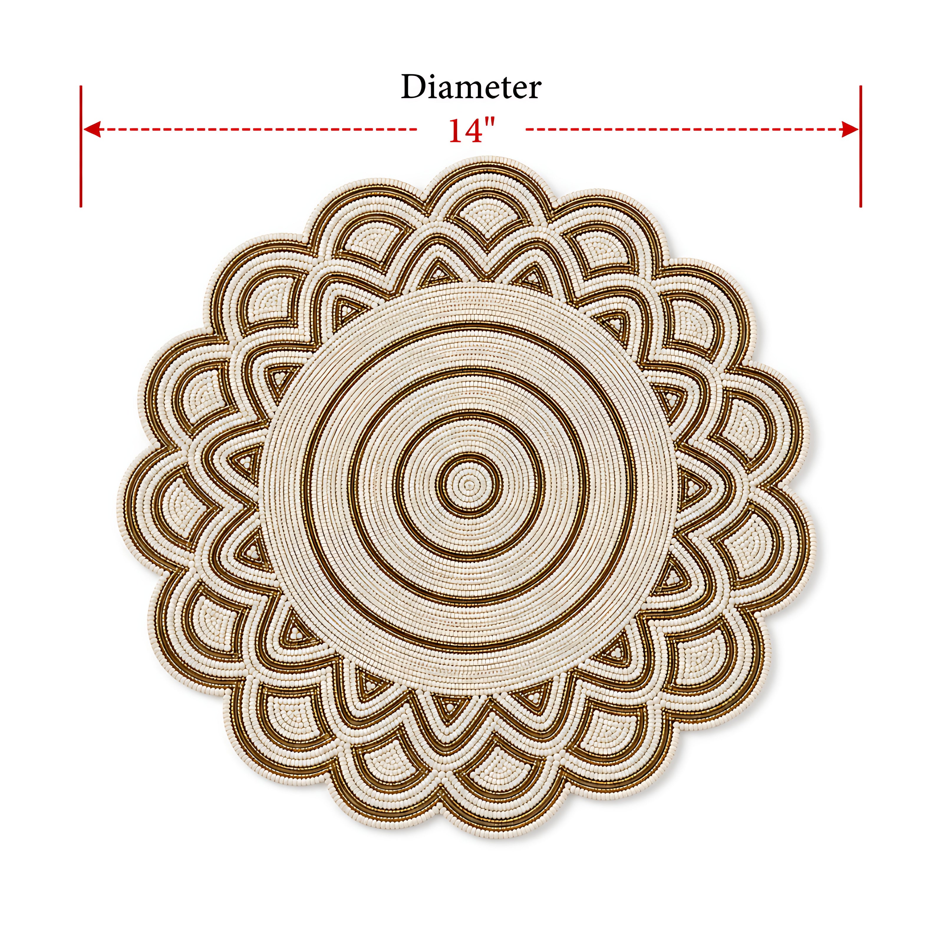 White & Gold Beaded Mandala Placemat Set of 2 / Ruchi