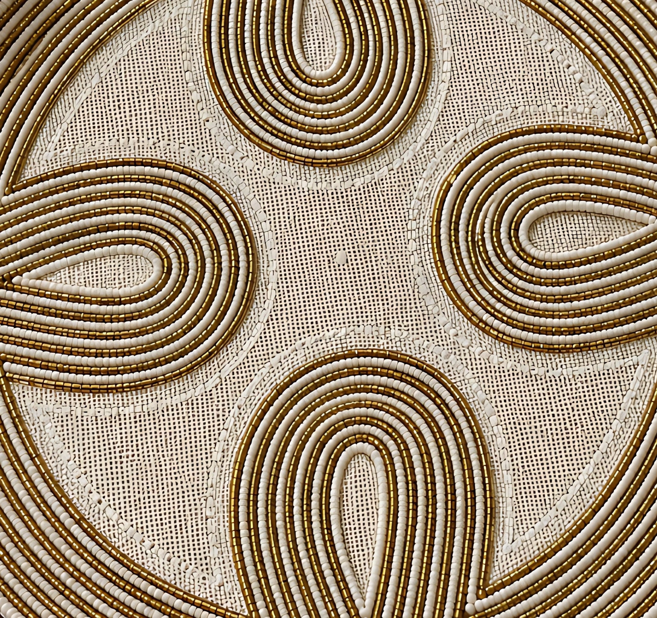 Elegant Ivory & Gold Beaded Round Placemat Set of 2 / Ruchi