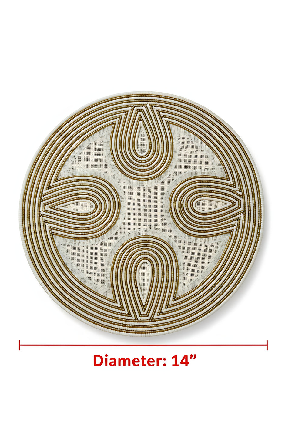 Elegant Ivory & Gold Beaded Round Placemat Set of 2