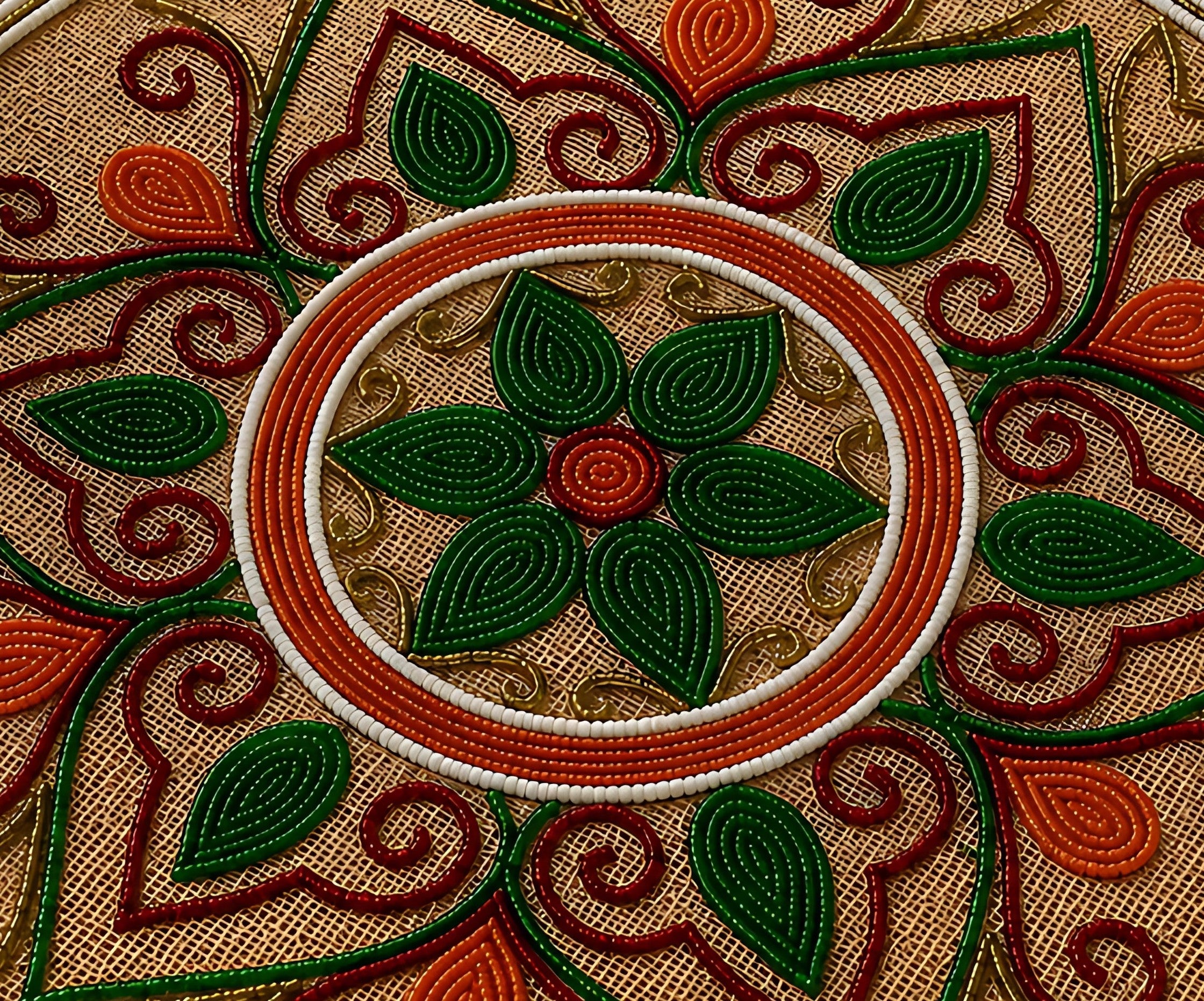 Handcrafted Multicolor Floral Beaded Round Placemat / Ruchi