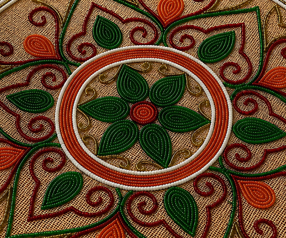 Handcrafted Multicolor Floral Beaded Round Placemat / Ruchi