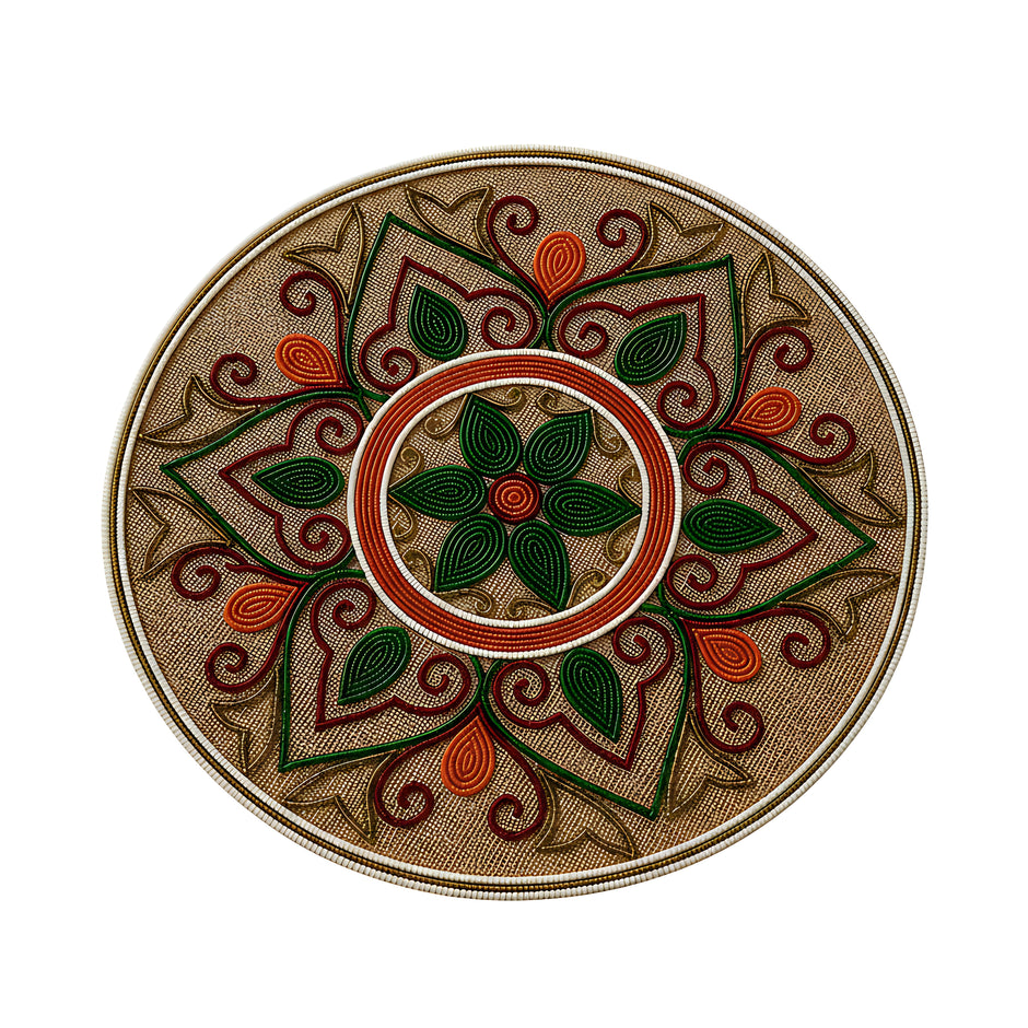 Handcrafted Multicolor Floral Beaded Round Placemat / Ruchi