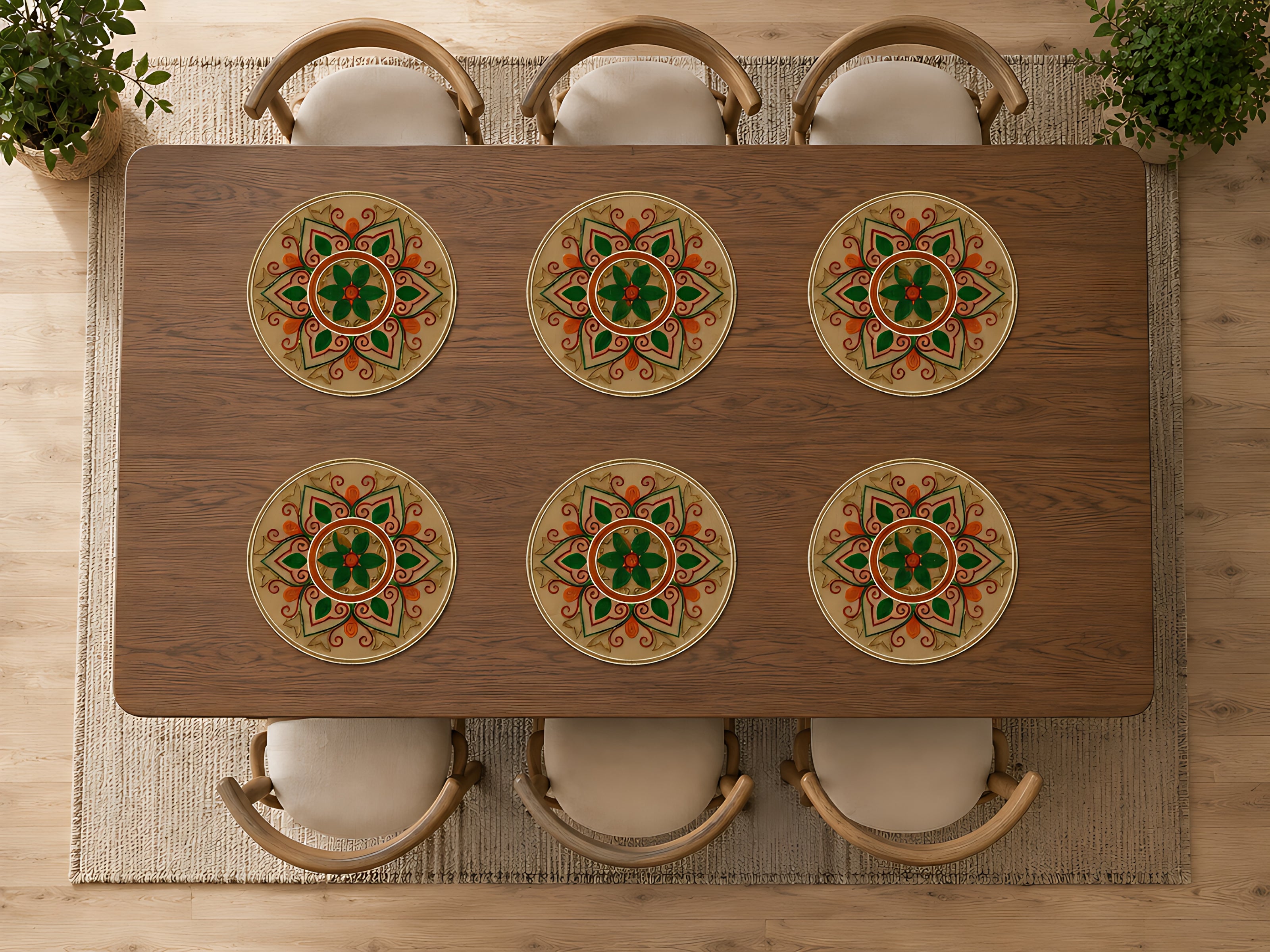 Handcrafted Multicolor Floral Beaded Round Placemat / Ruchi