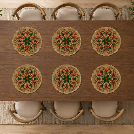 Handcrafted Multicolor Floral Beaded Round Placemat / Ruchi